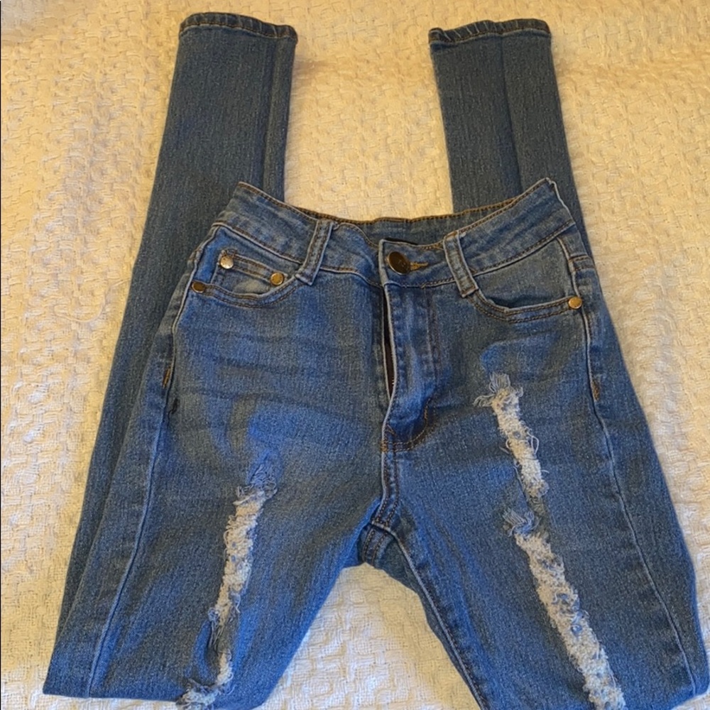 High waist dark blue jeans